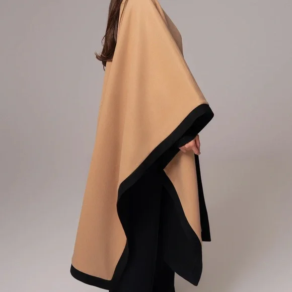 JLUXLABEL REVERSIBLE Tan and Black Women's Cape SHAWL/ COAT - Picture 13 of 16